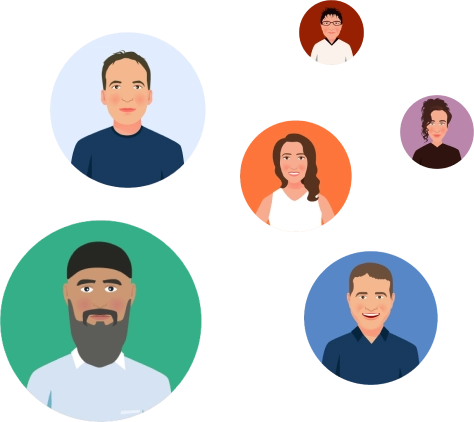 A picture showing a selection of illustrations of Landlord Vision team members