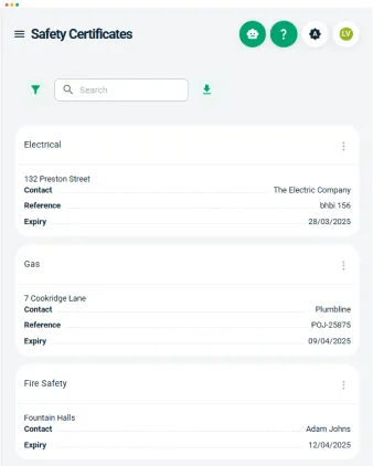 Software screenshot of list of saved contacts in Landlord Vision and screenshot of the invoices summary page.