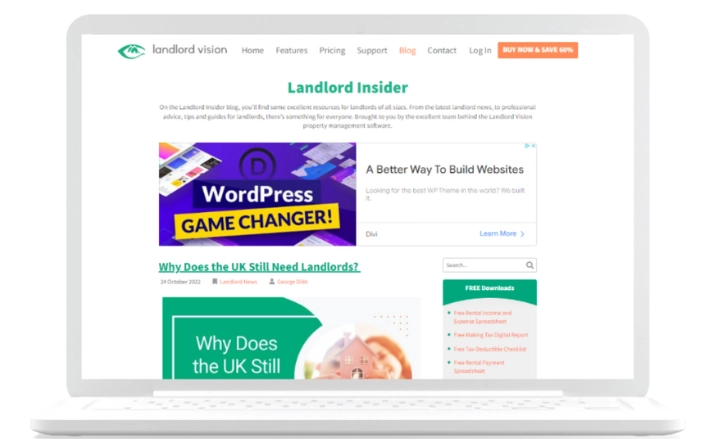 An image showing an advert placement on the Landlord Vision blog