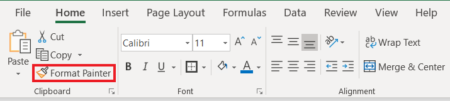 Where to find format painter in Excel