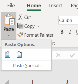 Excel paste options