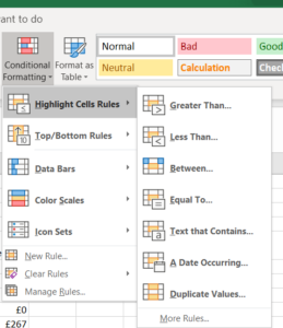Highlight cells rules screenshot