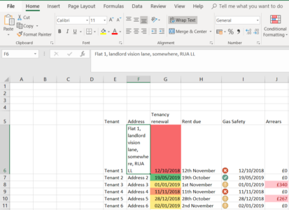 An example of wrapped text in Excel