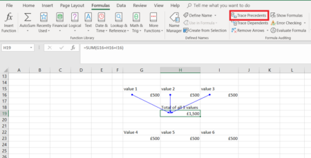 Excel tracing precedents