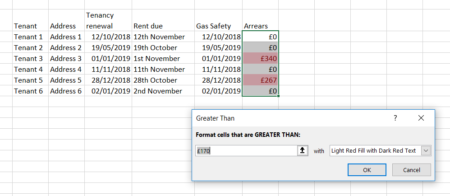 conditional formatting dialogue box