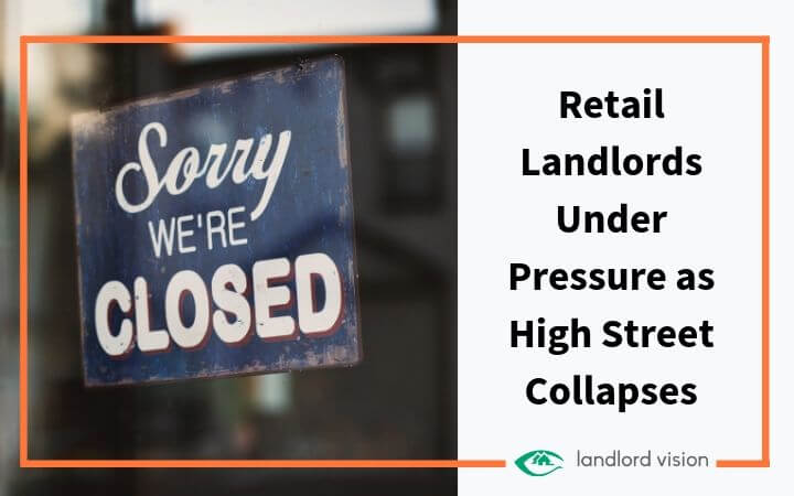 Closed sign with blog title: Retail landlords under pressure as high street collapses.
