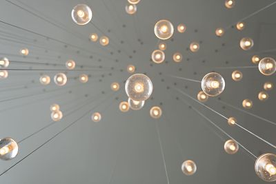 lightbulbs hanging from a ceiling
