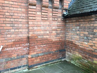 Rising damp on a brick wall