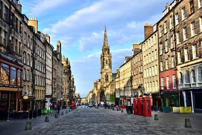 view down the historic royal mile, edinburgh, scotland