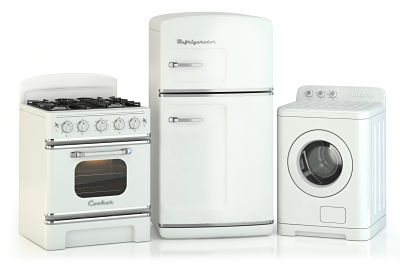 An example of white goods including washing machine, fridge freezer and cooker.