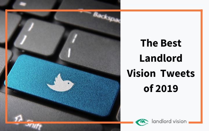 A keyboard with a twitter key and landlord vision logo