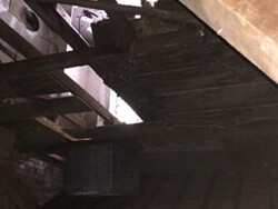 Rental property ceiling destroyed by cannabis growers.
