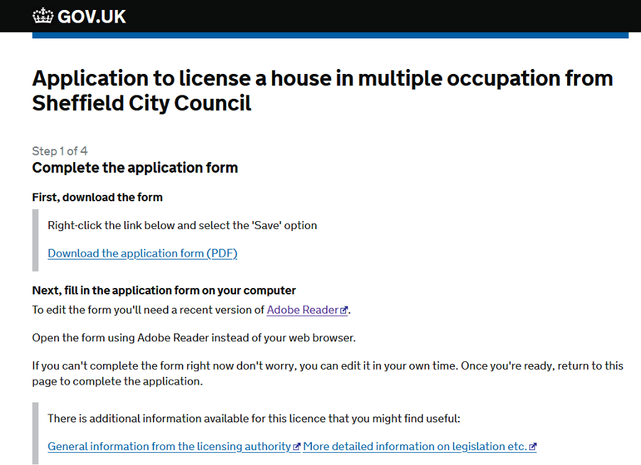 The HMO licence application for Sheffield.