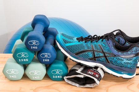 trainers and weights ready for a workout