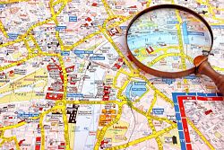 map with a magnify glass