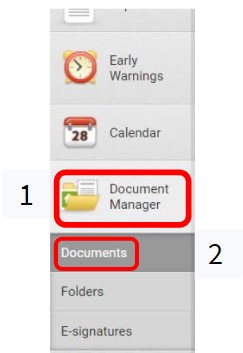 A screenshot showing how to find the document manager in Landlord Vision