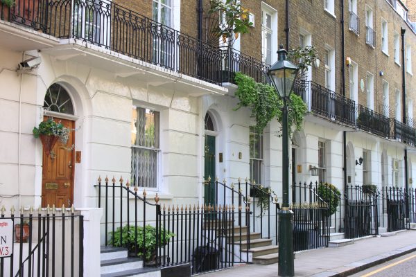 A Georgian street of terraced properties in London