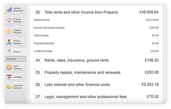 The Income tax report for property finances in Landlord Vision